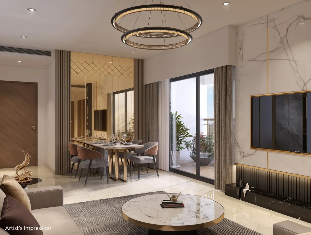 3 BHK Luxury living and dining — artist's impression